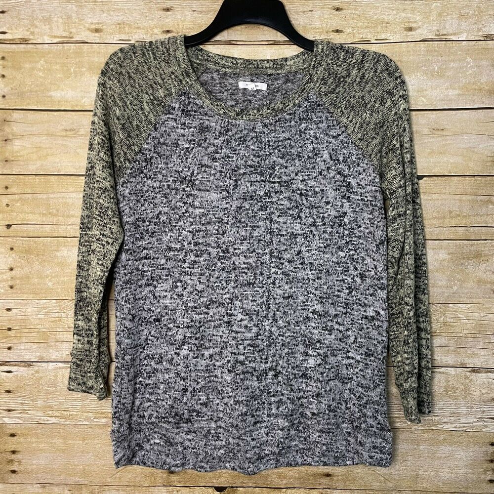 Maurices Gray & Yellow Marled Raglan Sleeve Knit Top - Size Medium - Y2K Cozy